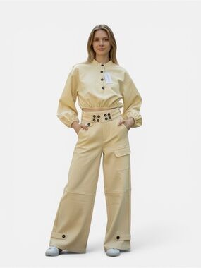 Vogue Vibes. High-Waist Wide Cargo 2 piece set  - Yellow